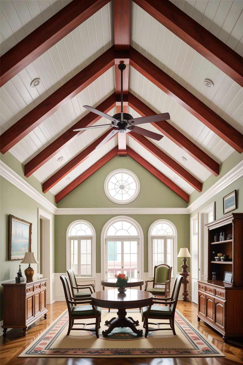Vaulted Ceiling With Dark Beams - 30 British colonial bedroom ideas