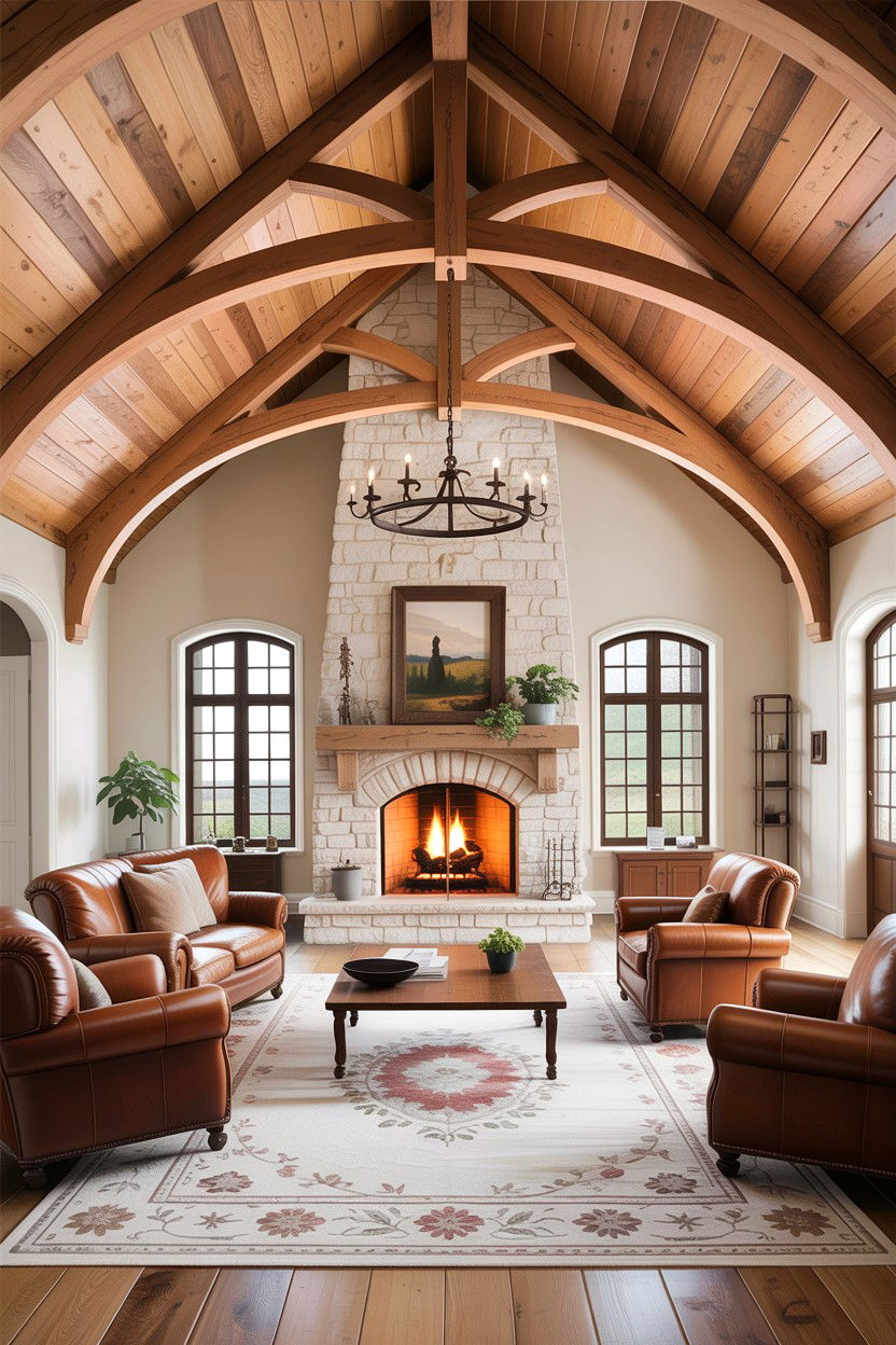 Vaulted ceiling beams - 30 living room exposed rafter ideas