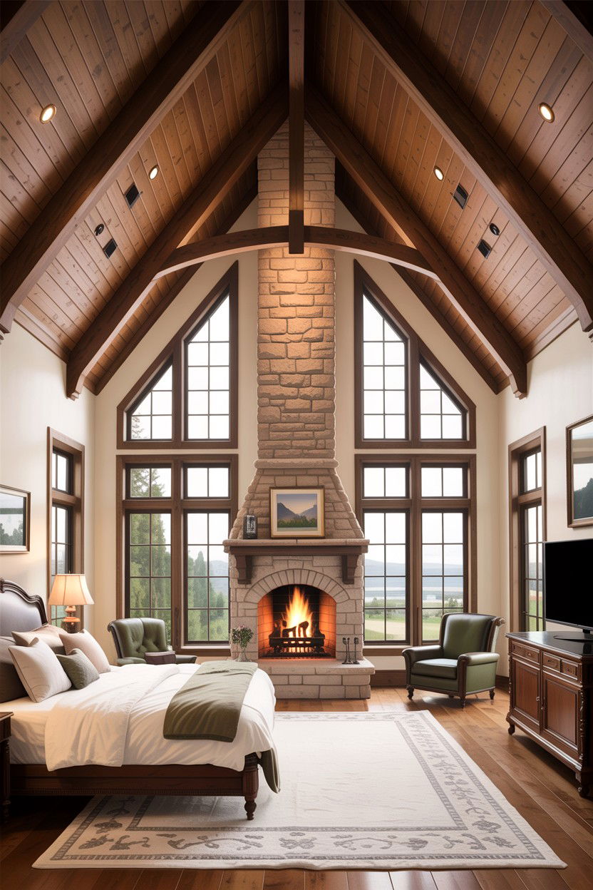 Vaulted ceiling bedroom fireplace - 30 bedroom wood burning fireplace ideas