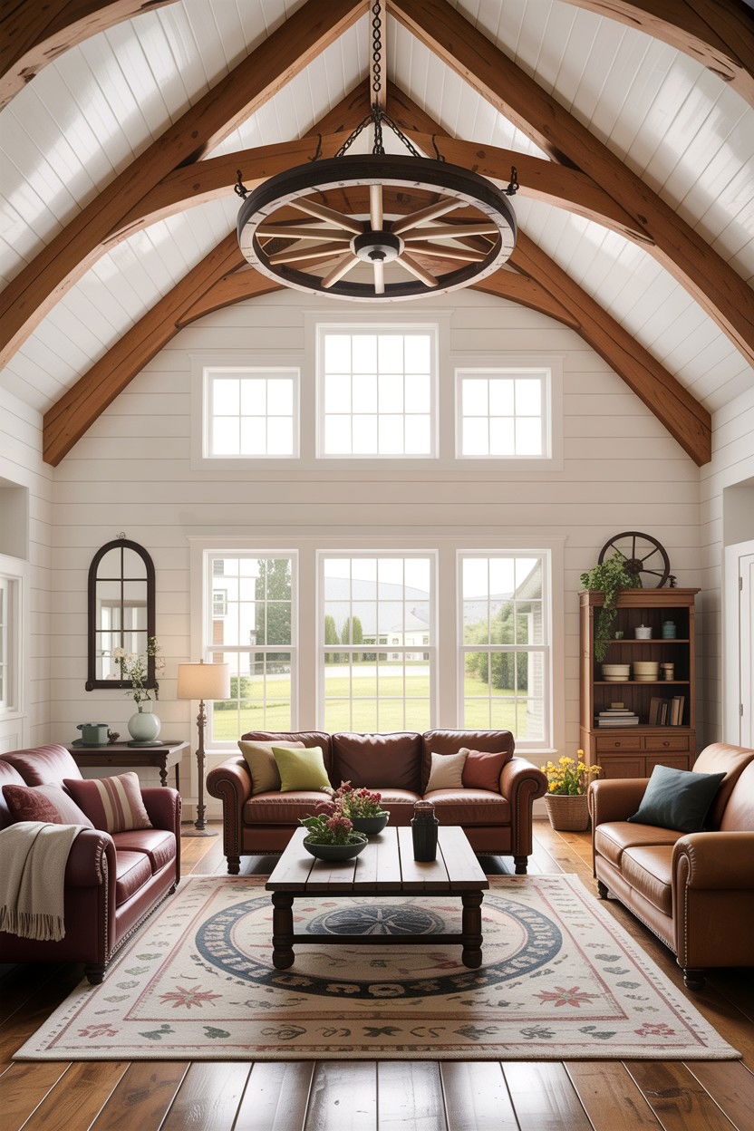 Vaulted ceiling farmhouse living room - 30 farmhouse living room ideas