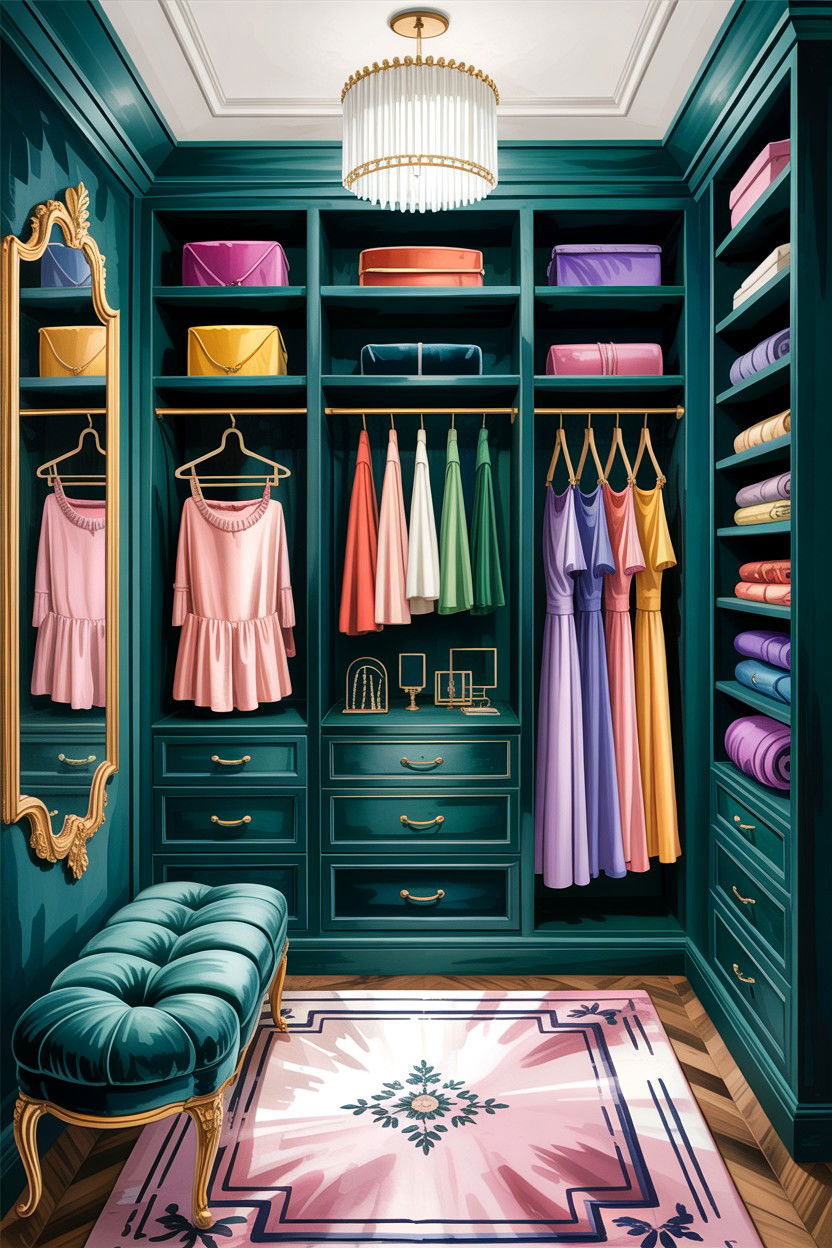 Velvet Accents Walk In Closet - 30 bedroom walk-in closet ideas