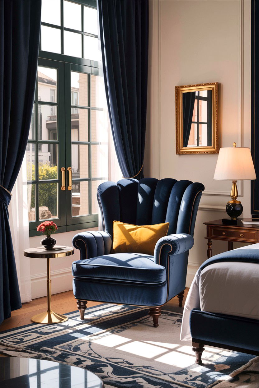 Velvet Armchair - 30 boutique hotel bedroom ideas