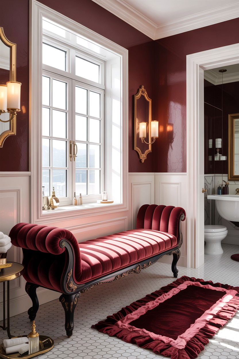 Velvet Bench Seating - 30 velvet bathroom ideas