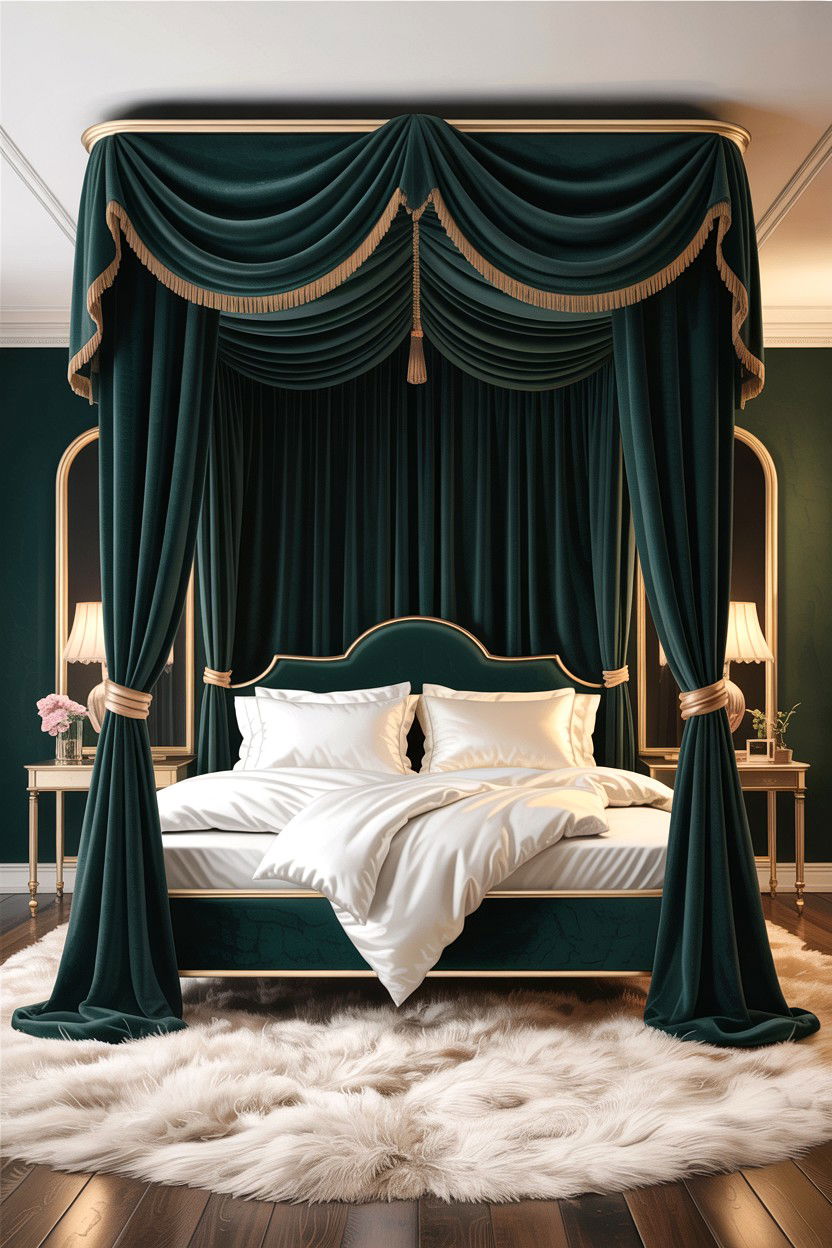 Velvet Draped Canopy Bedroom - 30 layered texture bedroom ideas