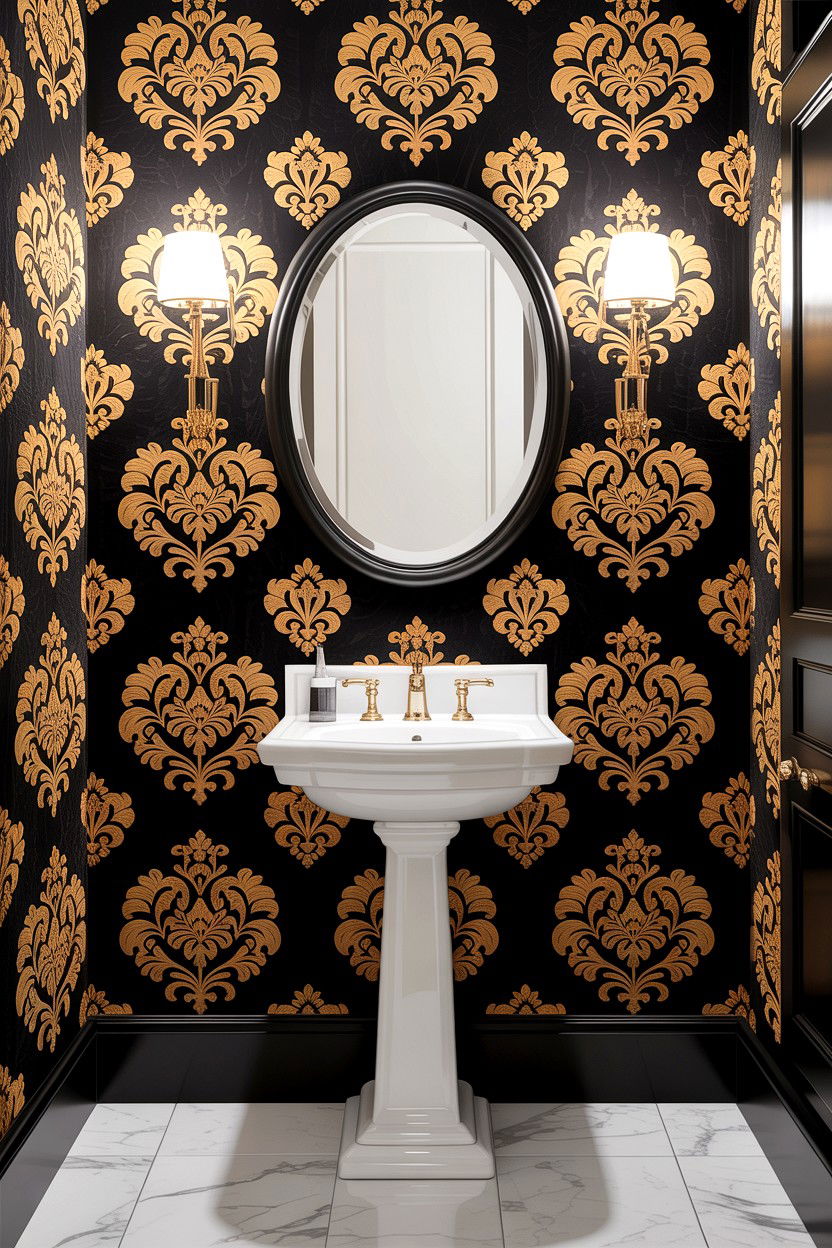 Velvet Flocked Wallpaper - 30 velvet bathroom ideas