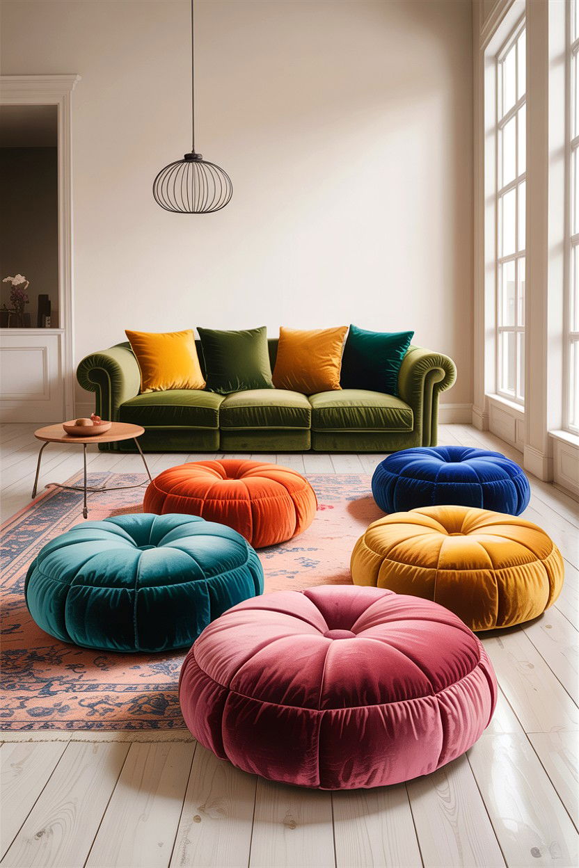 Velvet Floor Cushions - 30 velvet accent ideas