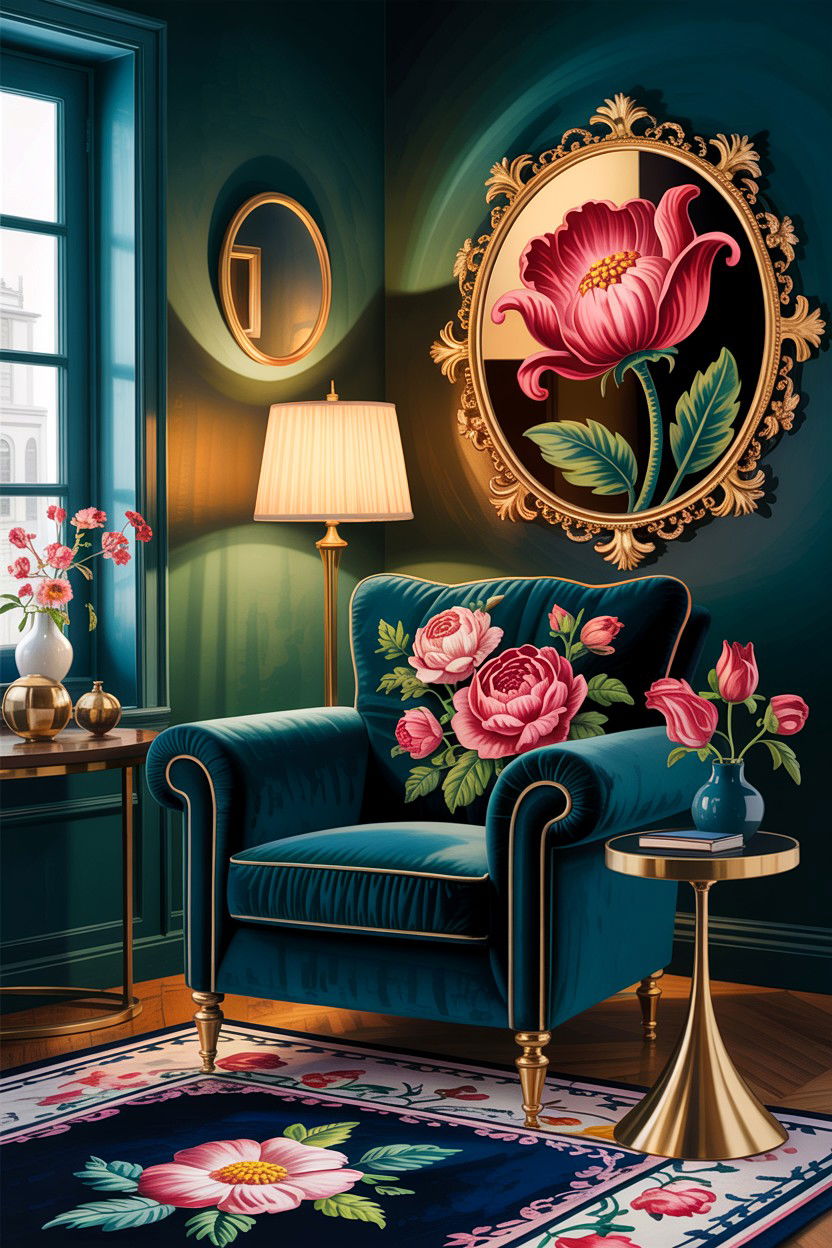 Velvet Floral Furniture - 30 floral themed living room ideas