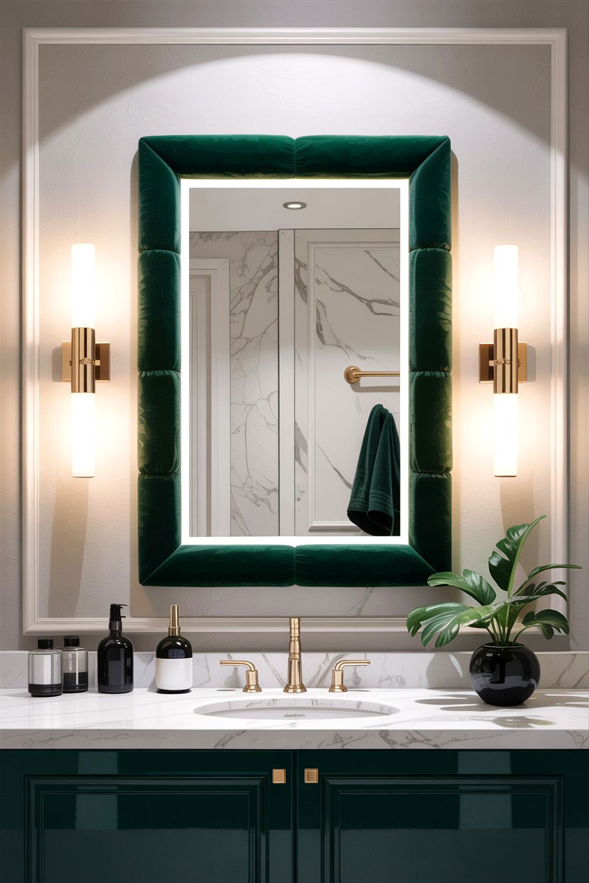 Velvet Framed Mirror - 30 velvet bathroom ideas