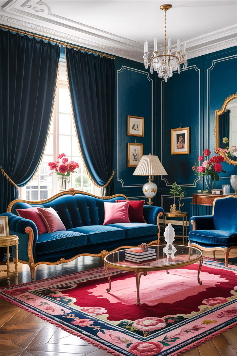 Velvet French Living Room - 30 French living room ideas