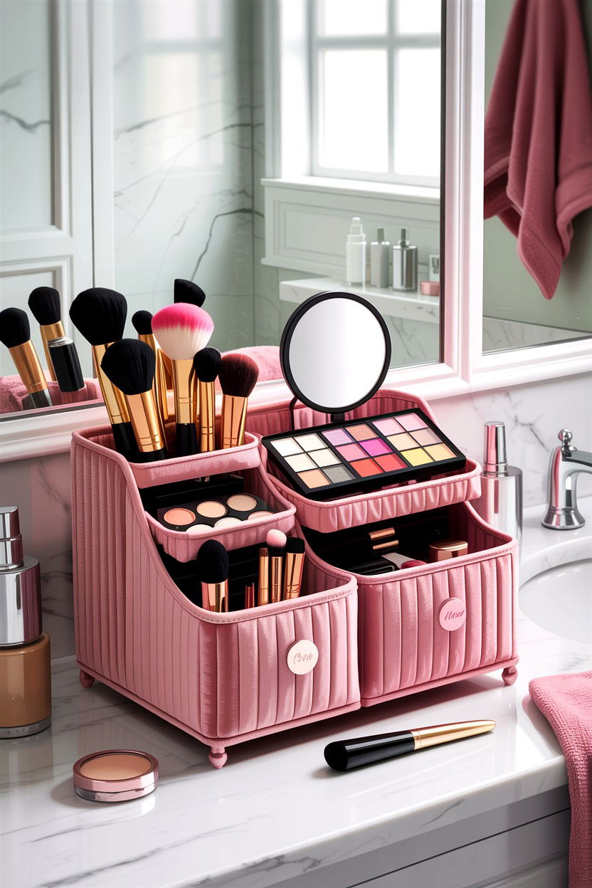 Velvet Makeup Organizer - 30 velvet bathroom ideas