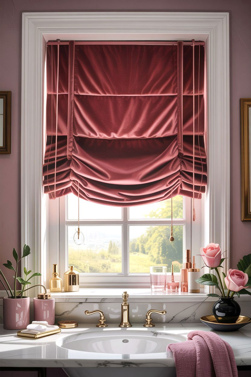 Velvet Roman Shade - 30 velvet bathroom ideas