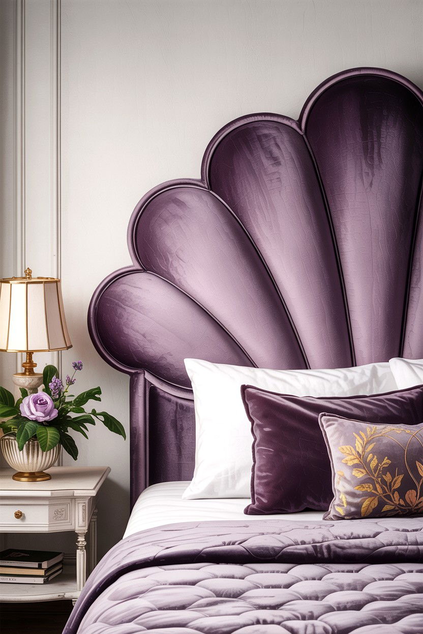 Velvet Scalloped Headboard - 30 bedroom headboards
