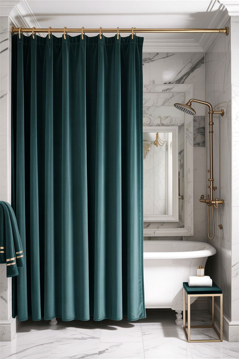 Velvet Shower Curtain - 30 velvet bathroom ideas