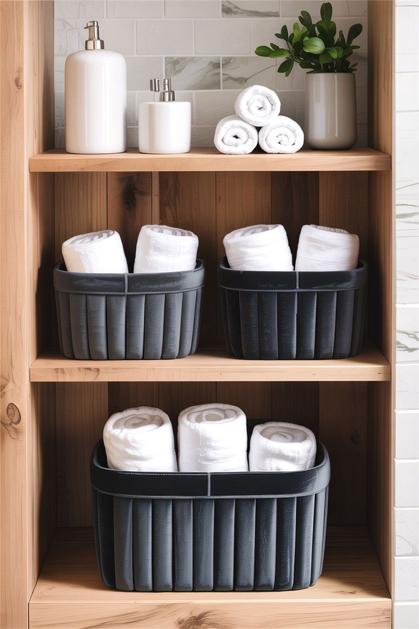 Velvet Storage Basket - 30 velvet bathroom ideas