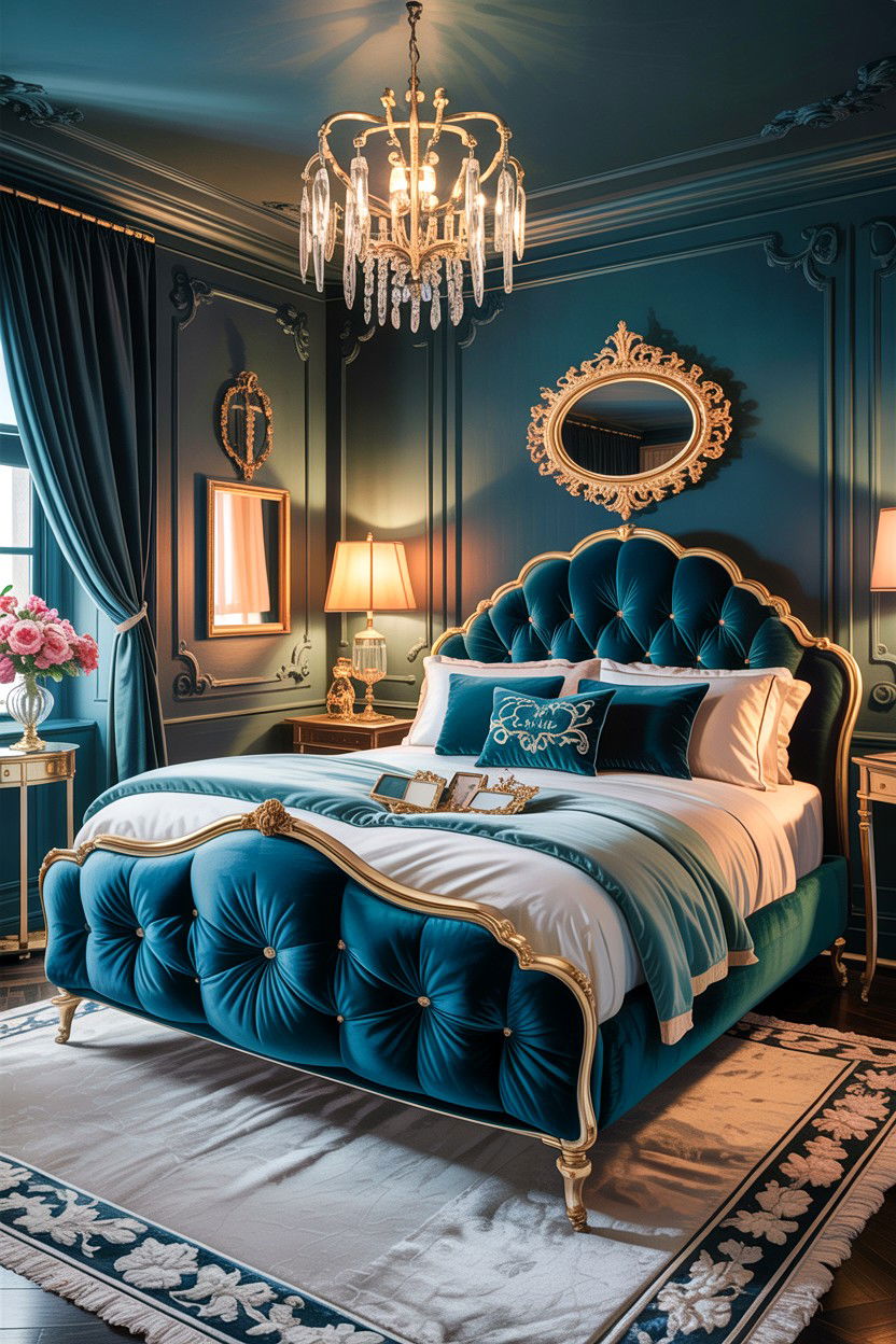 Velvet Teal Bedroom - 30 teal bedroom design ideas
