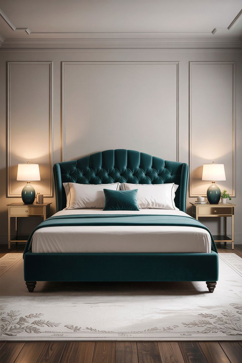 Velvet Teal Headboard - 30 traditional teal bedroom ideas