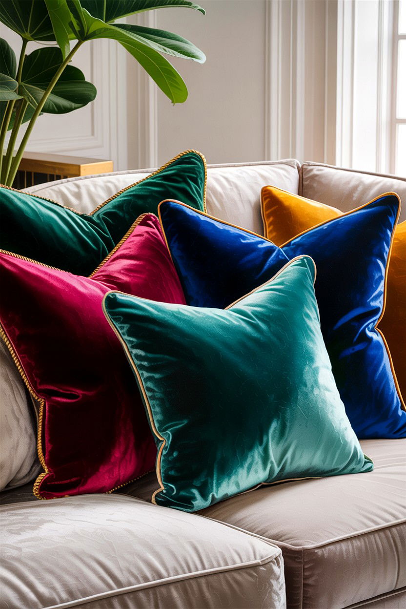 Velvet Throw Pillows - 30 Hollywood living room ideas