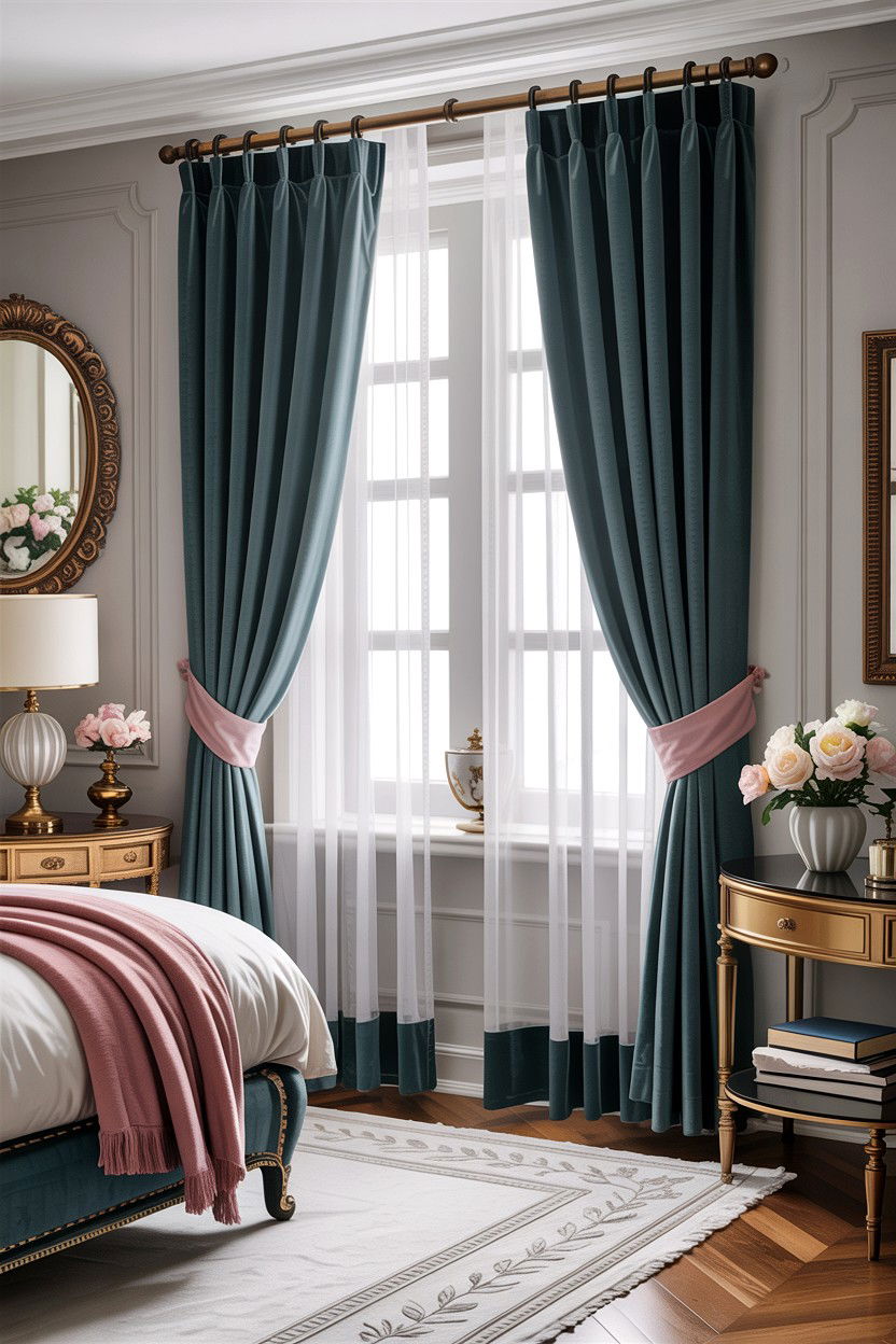 Velvet Trim Sheer Curtains - 30 bedroom sheer curtains