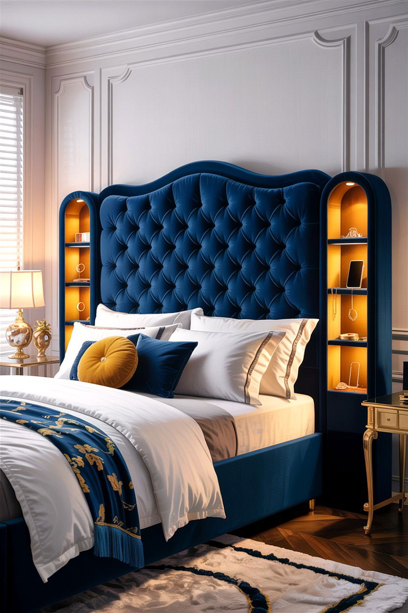 Velvet Tufted Headboard - 30 bedroom storage headboards