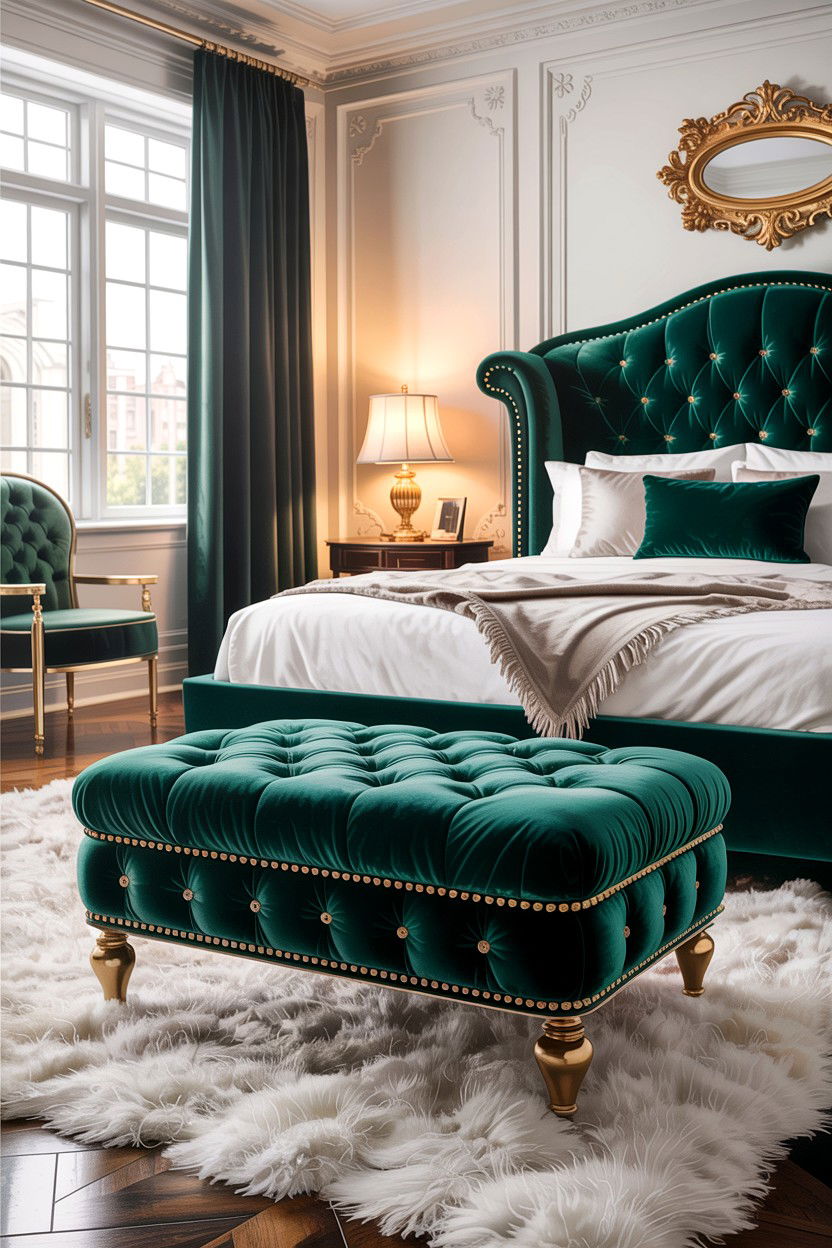 Velvet Tufted Ottoman - 30 bedroom ottomans