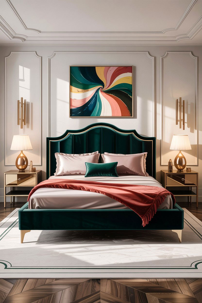 Velvet Upholstered Bed Frame - 30 cozy bedroom ideas