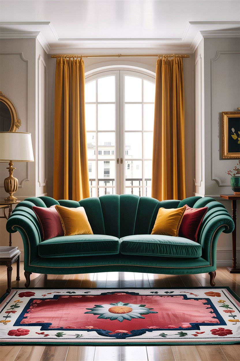 Velvet Upholstered Sofa - 30 living room Edwardian furniture ideas
