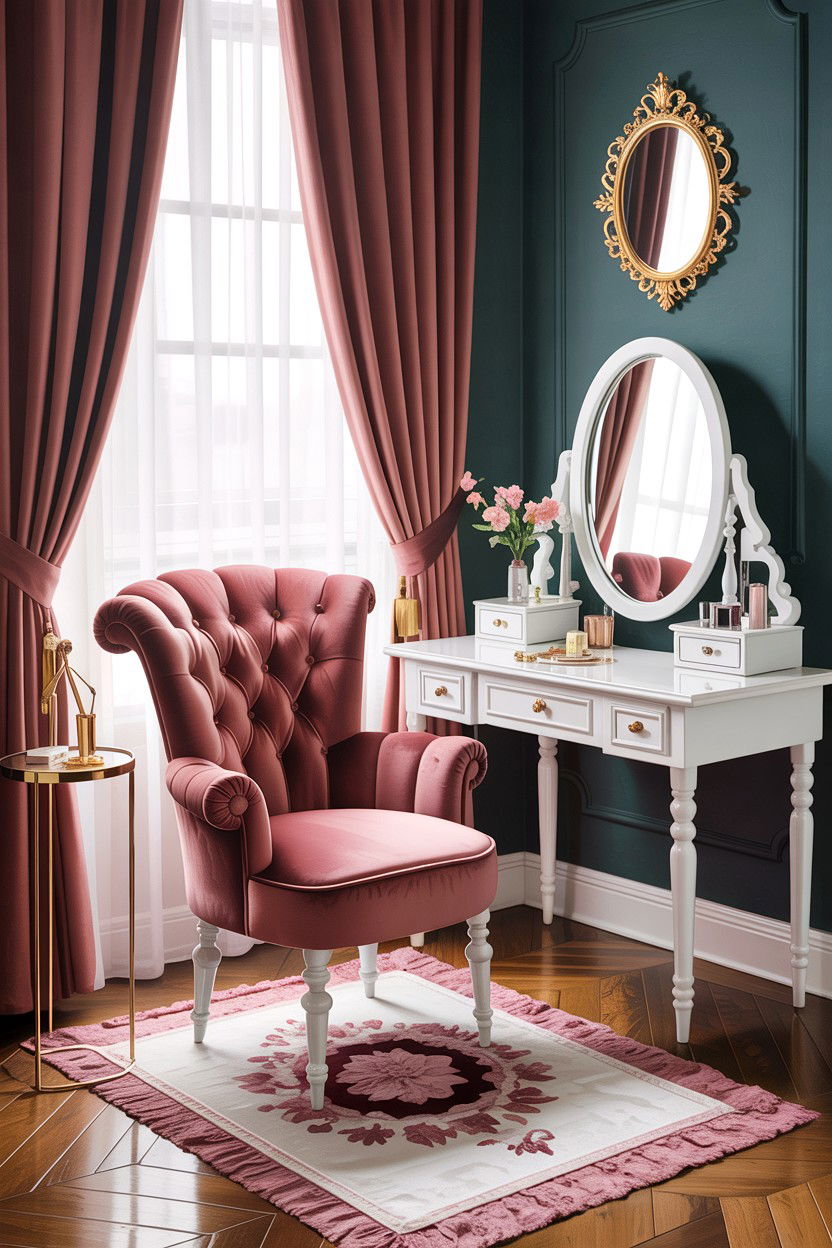 Velvet Vanity Chair - 30 grandmillennial bedroom ideas