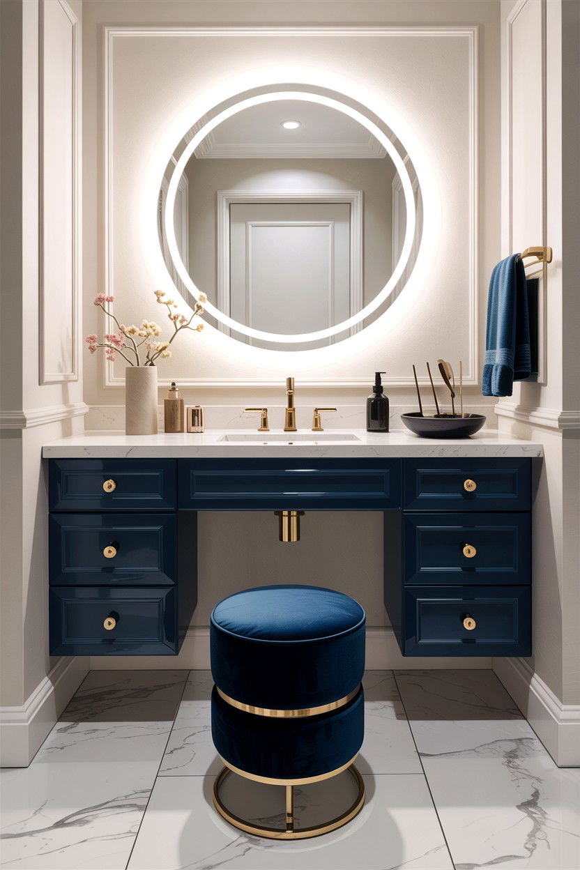 Velvet Vanity Stool - 30 velvet bathroom ideas