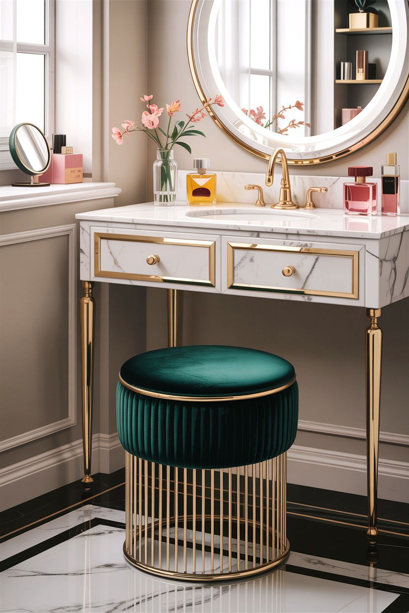 Velvet Vanity Stool - 30 bathroom bench ideas
