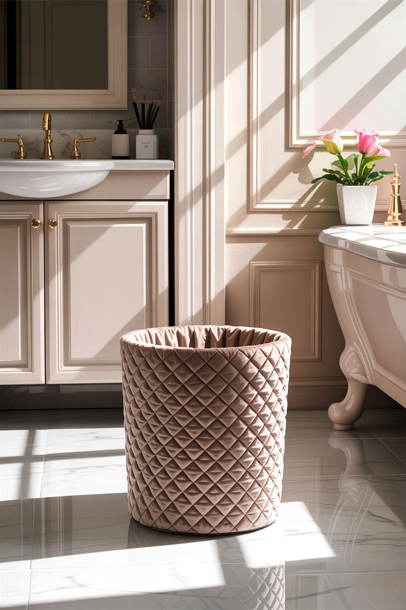 Velvet Waste Basket - 30 velvet bathroom ideas