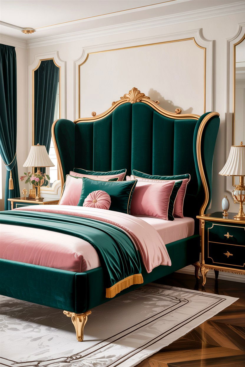 Velvet Wingback Bed Set - 30 bedroom furniture ideas