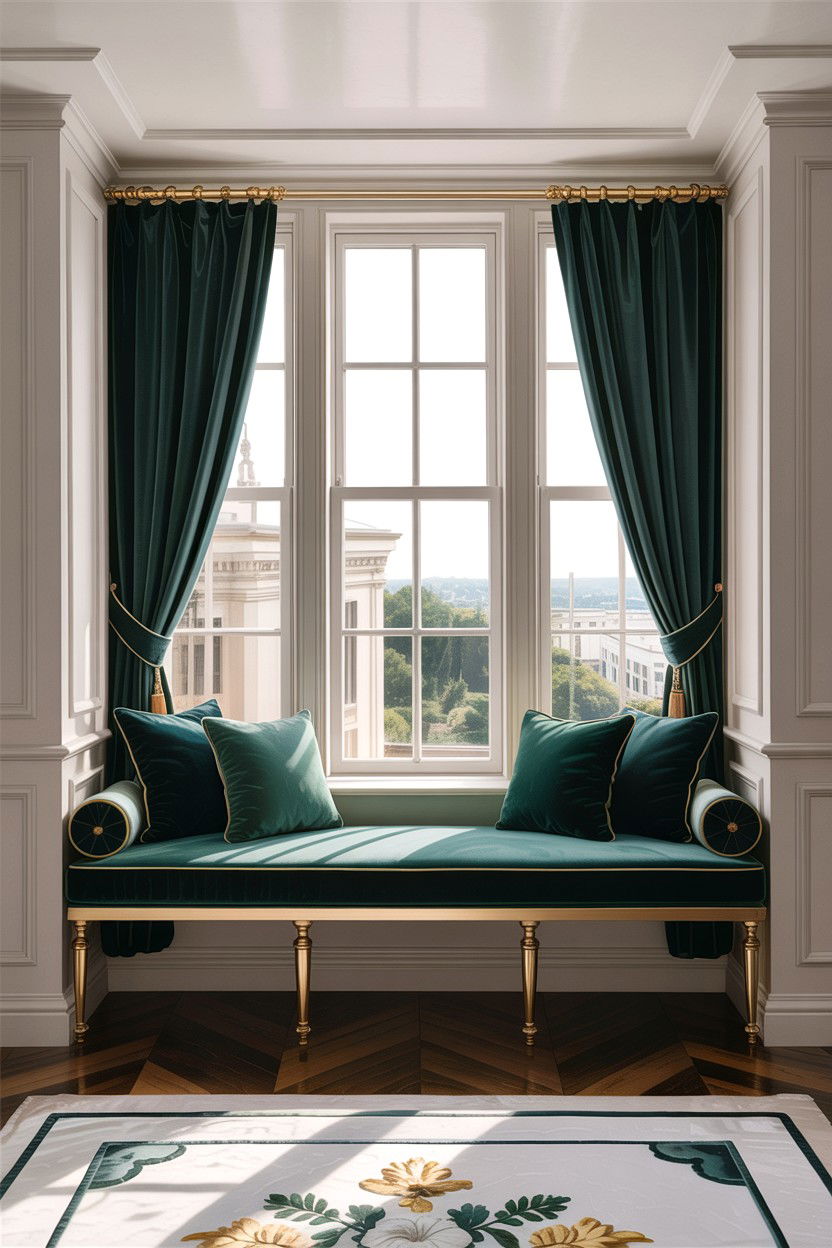 Velvet cushion window seat - 30 bedroom window seat ideas