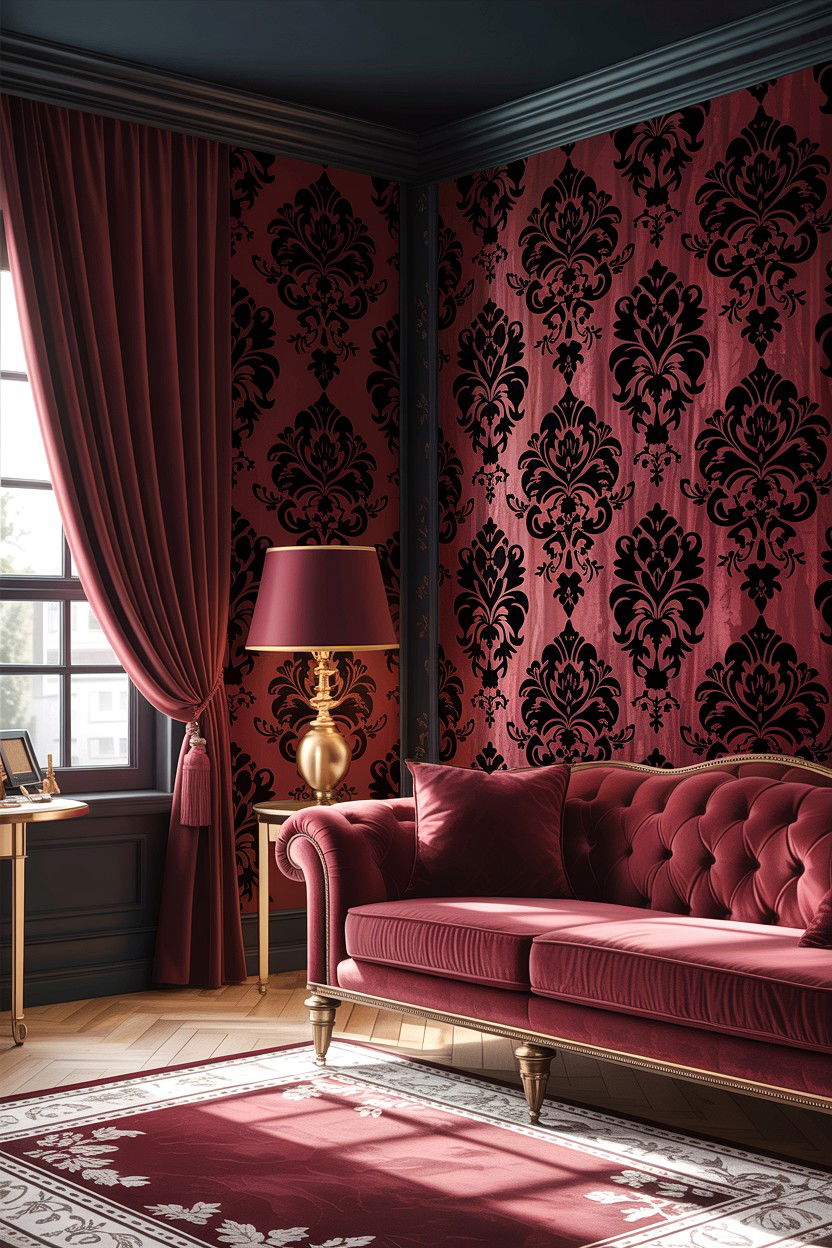 Velvet flock damask wallpaper - 30 living room damask wallpapers