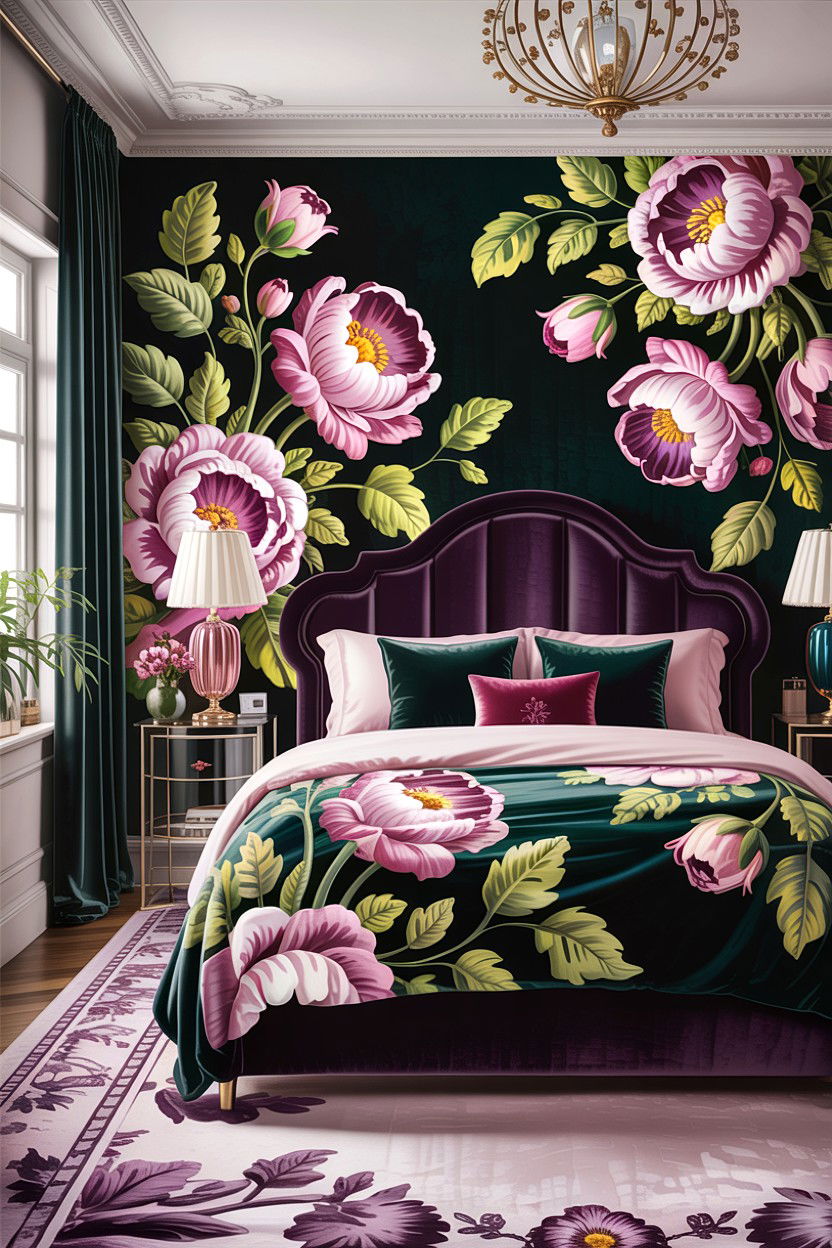 Velvet floral bedding - 30 bedroom floral bedding ideas