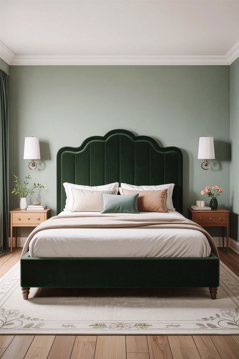 Velvet headboard - 30 cozy texture bedroom ideas