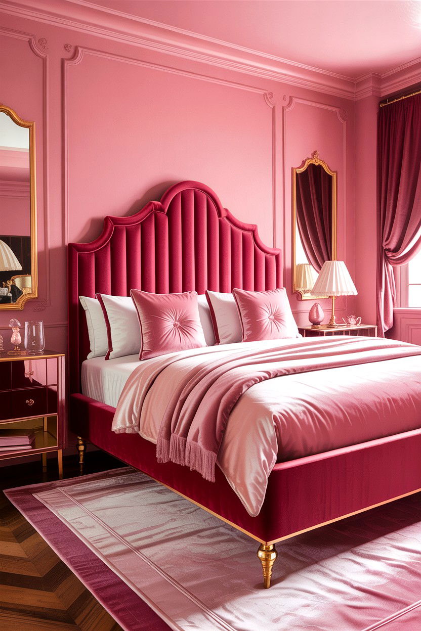 Velvet pink bedroom decor - 30 bedroom pink walls