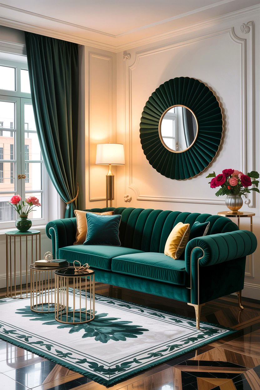 Velvet sofa accents - 30 condo living room ideas