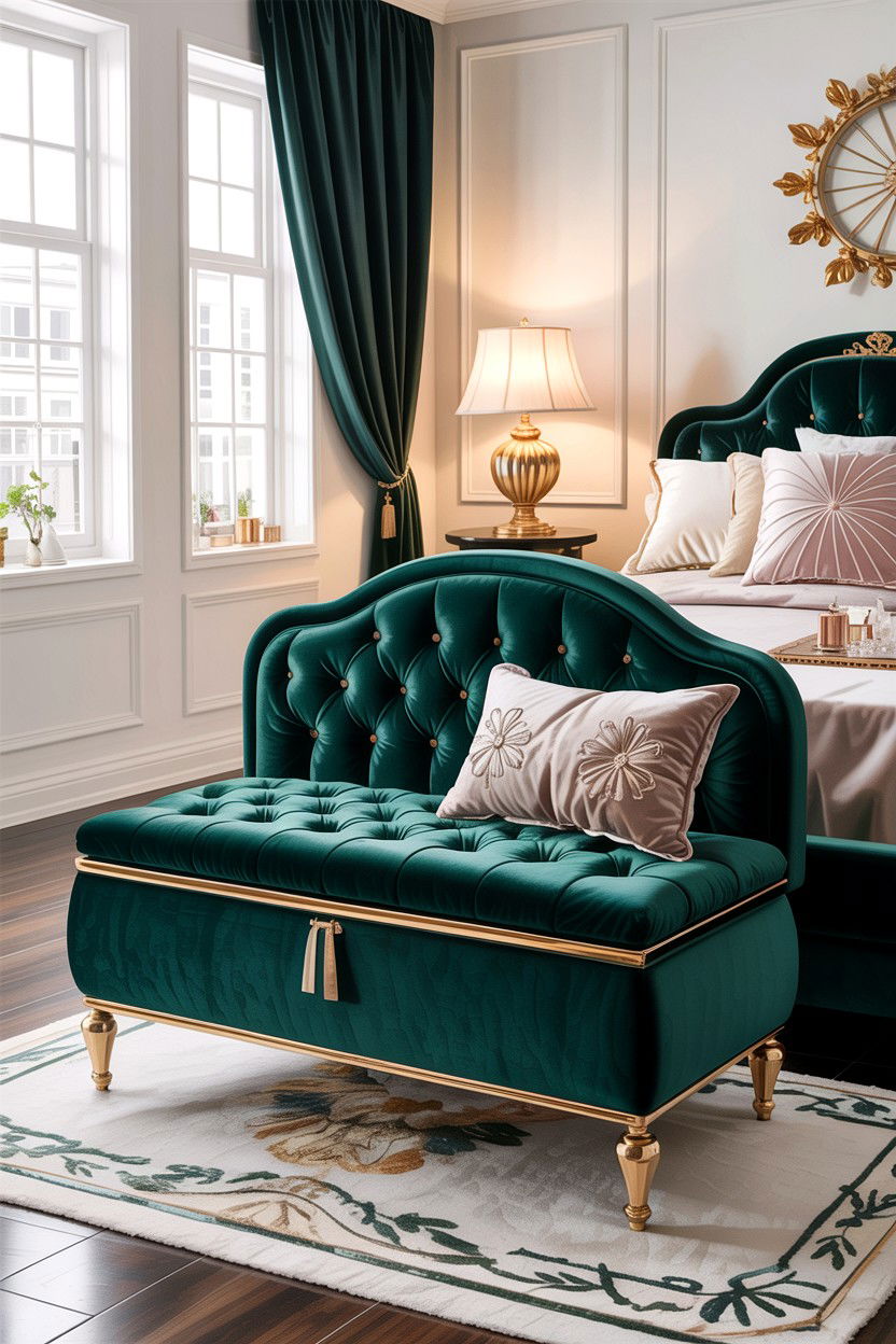 Velvet storage bench - 30 bedroom storage benches