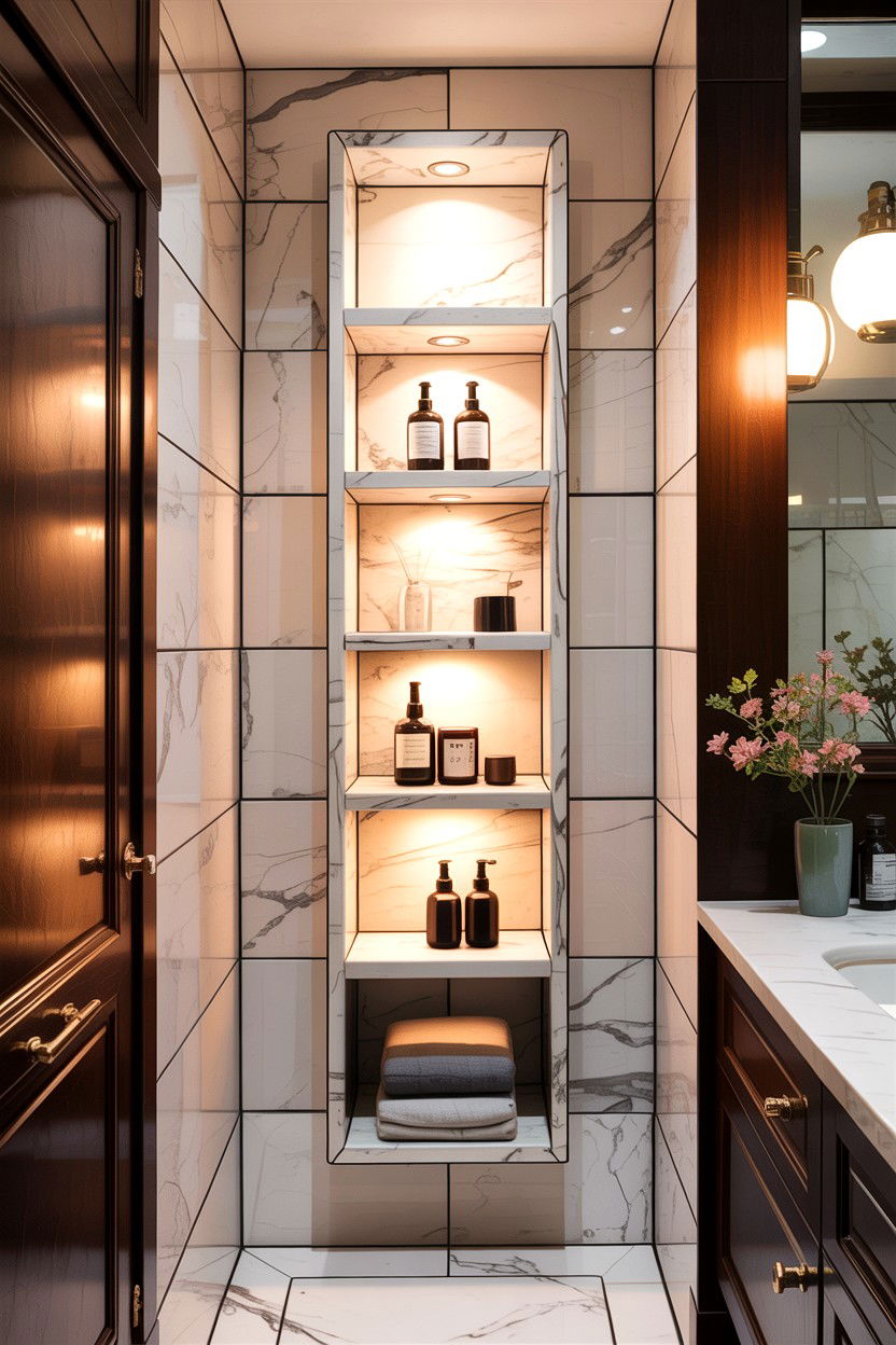 Vertical Bathroom Storage Niche - 30 lighted niche bathroom ideas