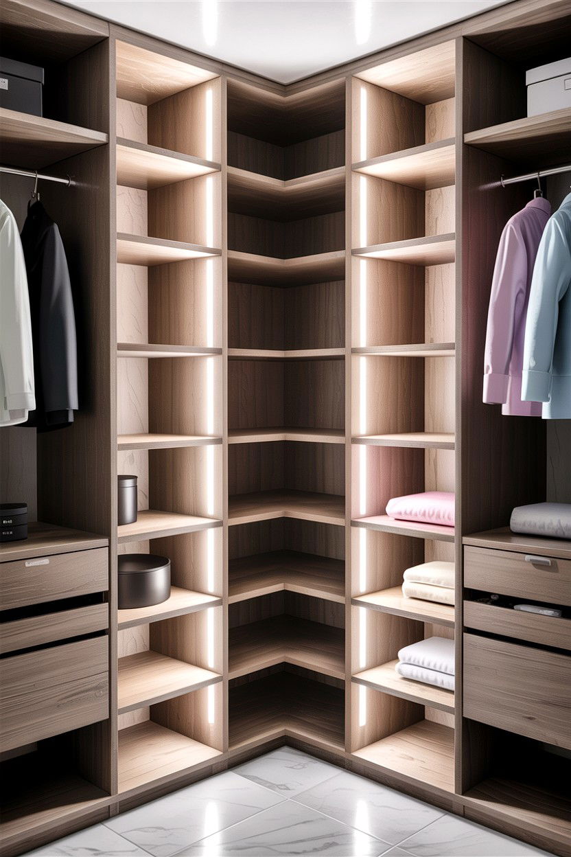 Vertical LED light strips for closet corners - 30 bedroom closet lighting ideas