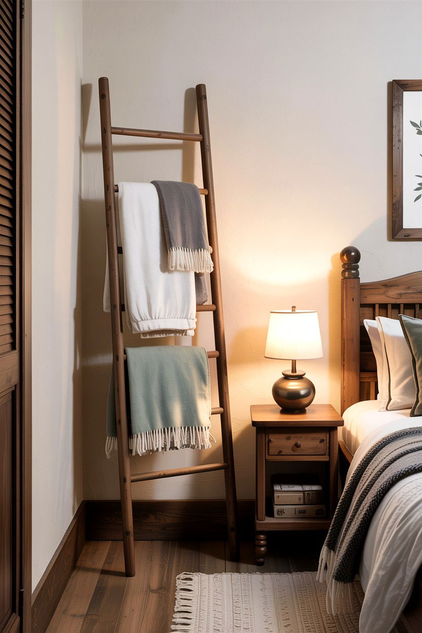 Vertical Ladder Rack - 30 small bedroom space storage ideas