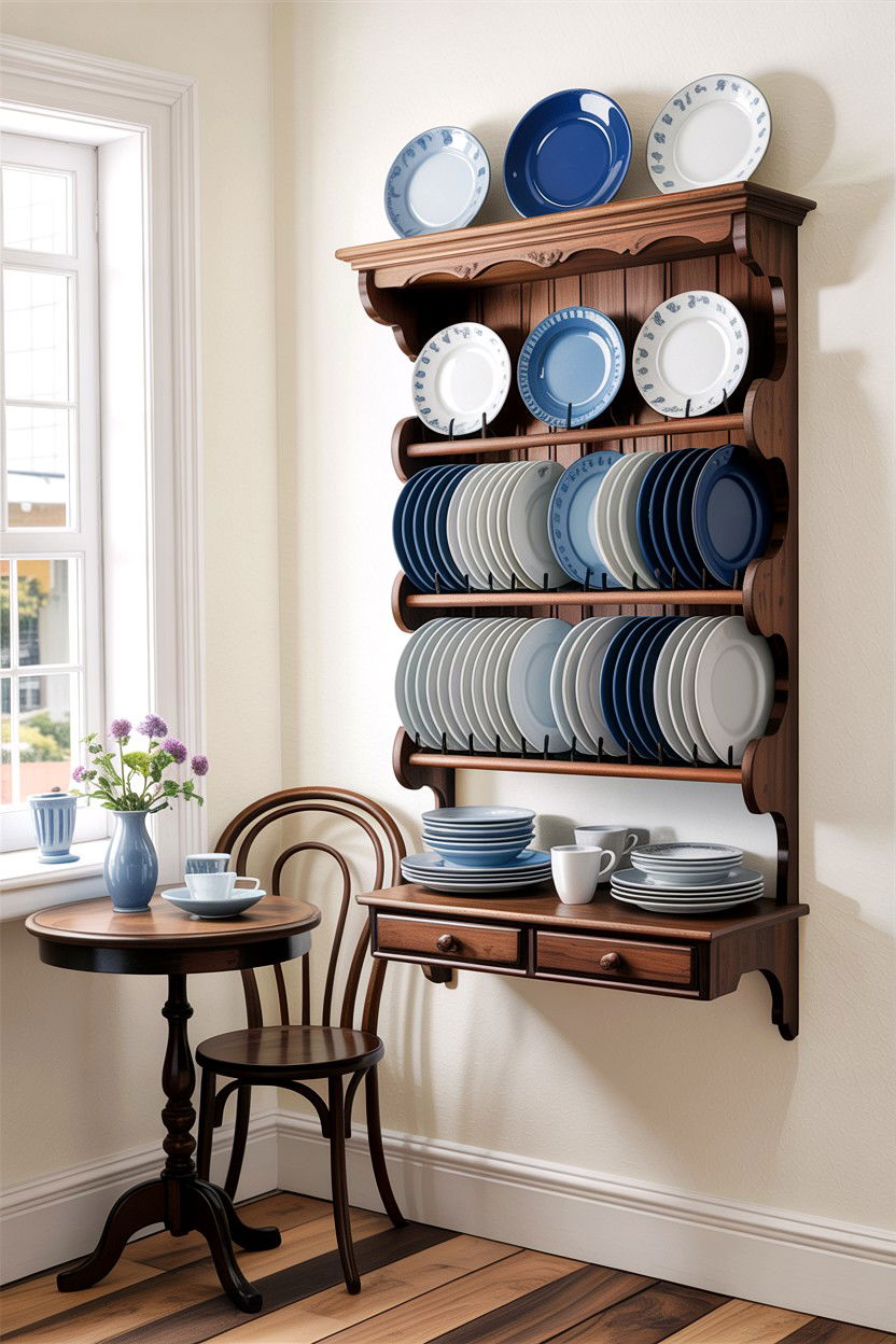 Vertical Plate Rack Wall - 30 small dining room space storage ideas