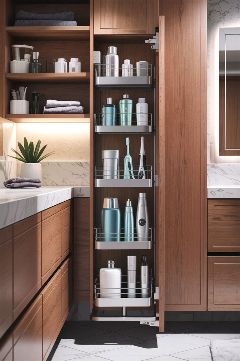 Vertical Pull Out Cabinet - 30 bathroom built-in storage ideas