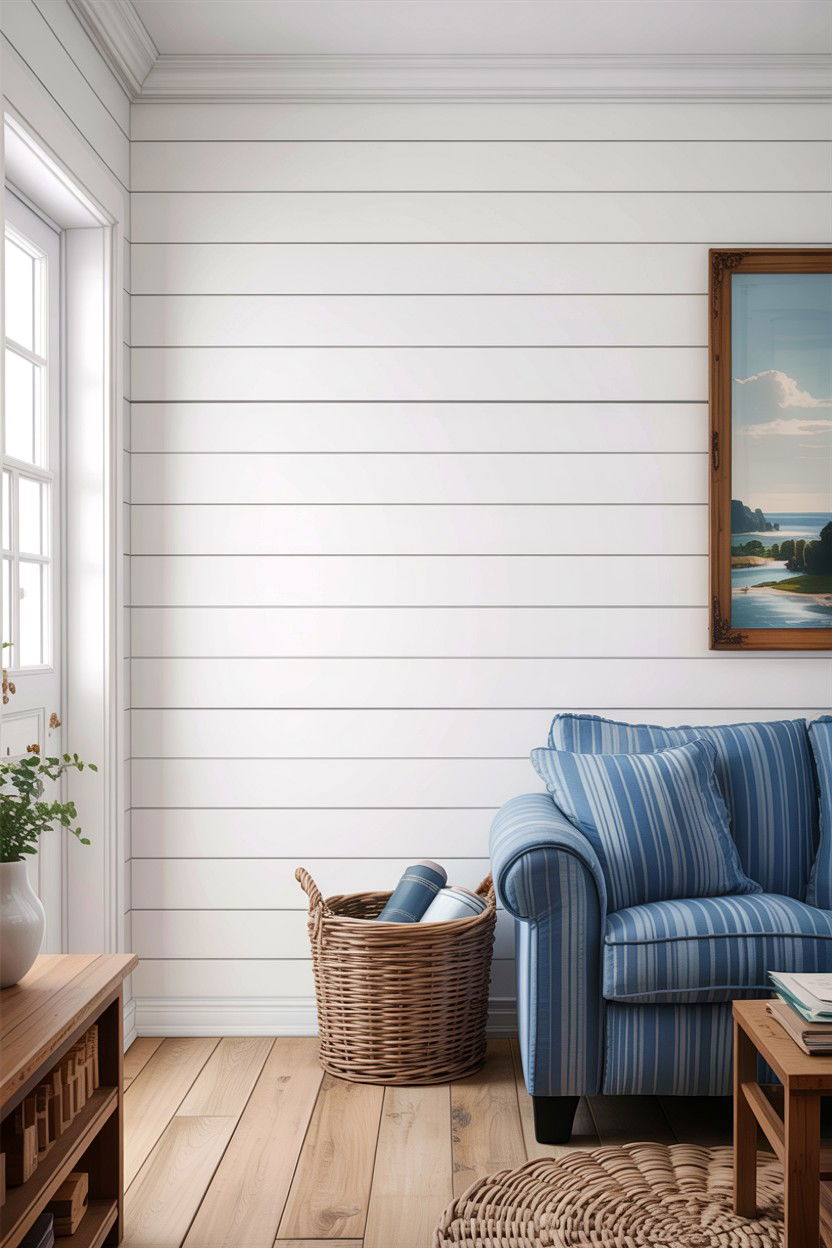 Vertical Shiplap Panel - 30 living room feature wall ideas