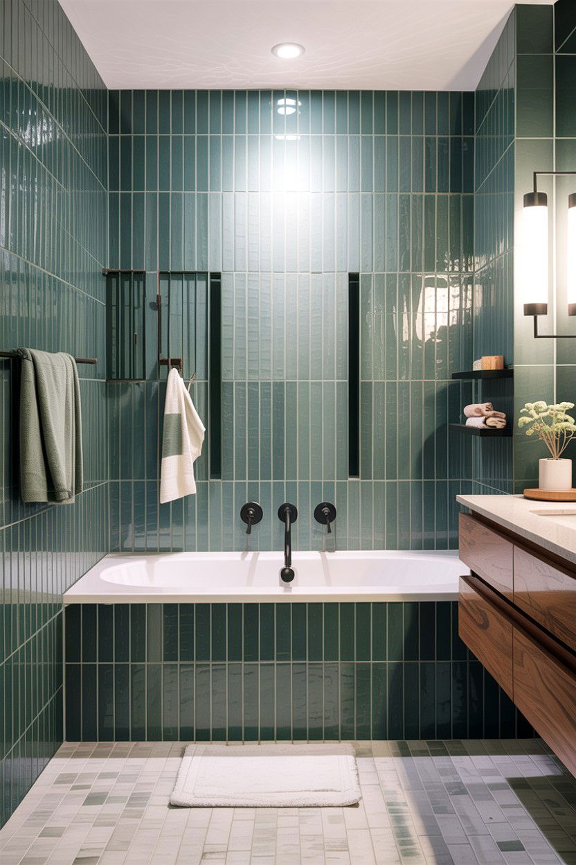 Vertical Stack Tile Bathroom - 30 alcove tub ideas