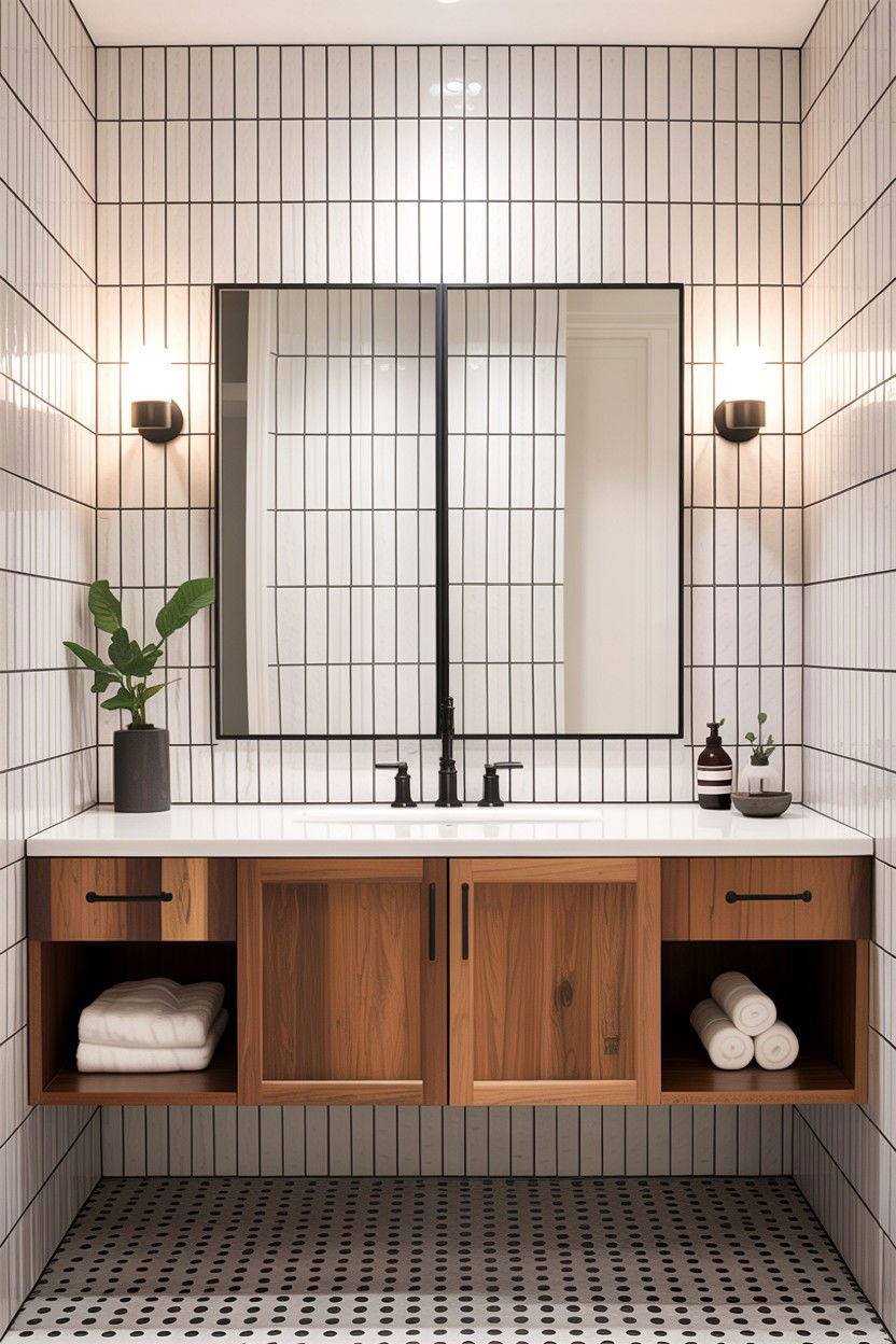 Vertical Stacked Tile - 30 bathroom asymmetry ideas