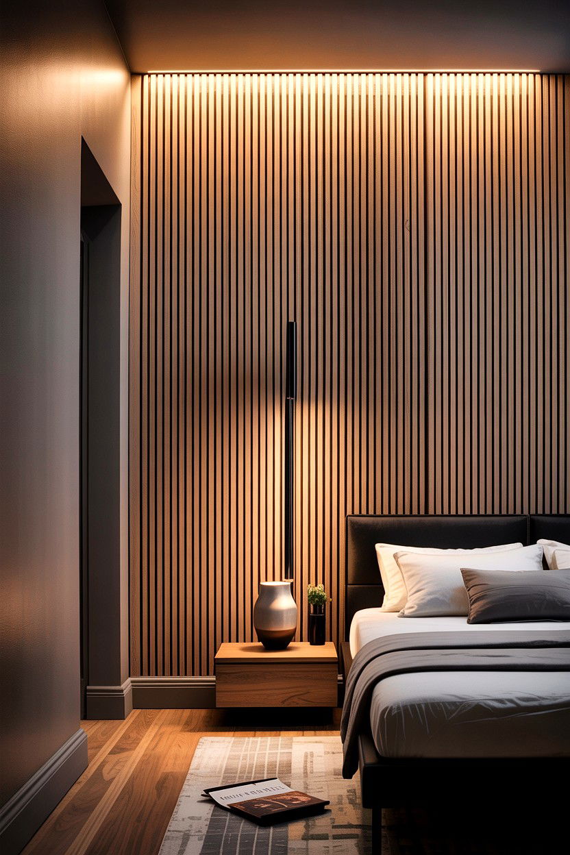 Vertical Wood Slat Wall - 30 dramatic bedroom ideas