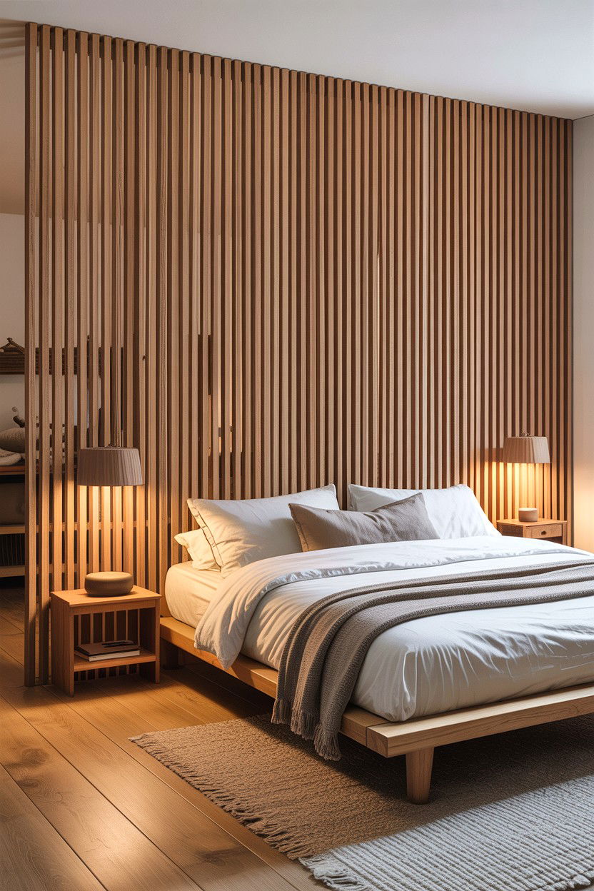 Vertical Wood Slat Wall - 30 bedroom pony wall ideas
