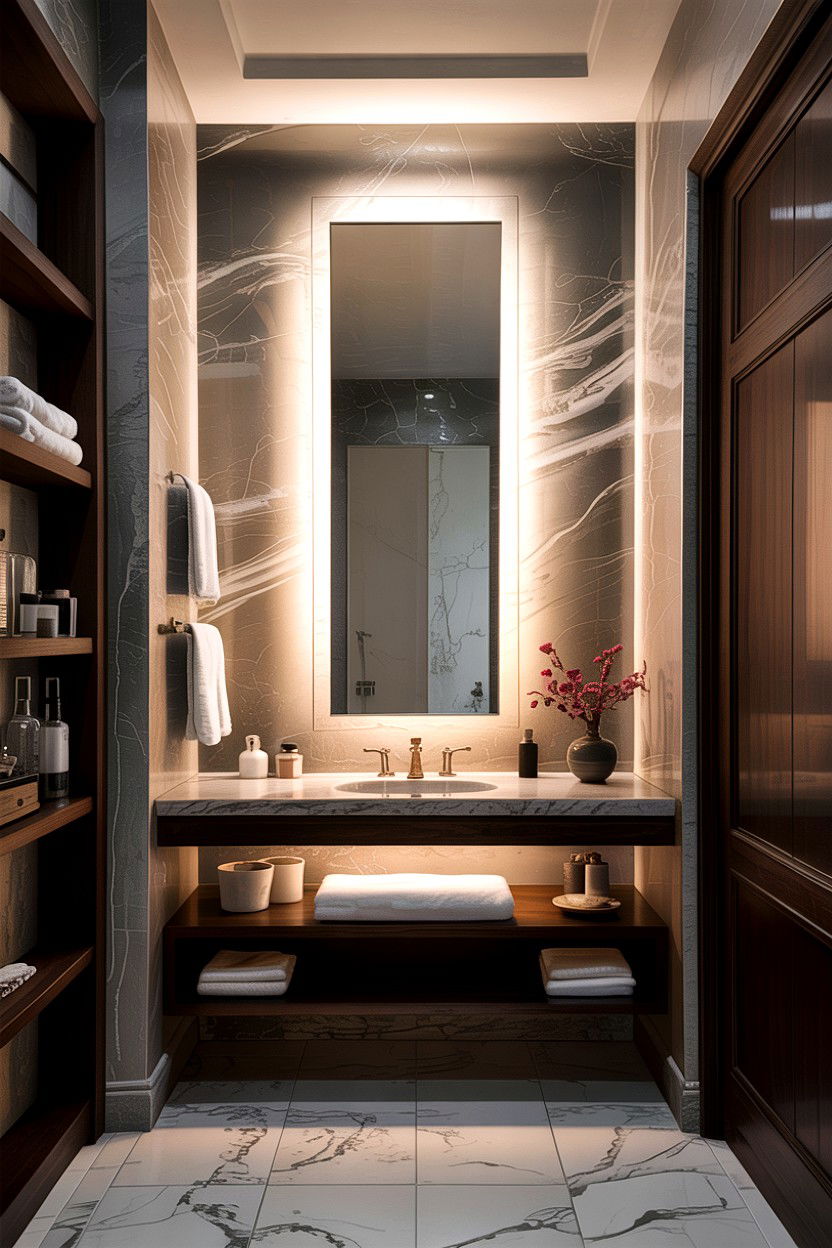 Vertical backlit mirror - 30 backlit bathroom mirror ideas