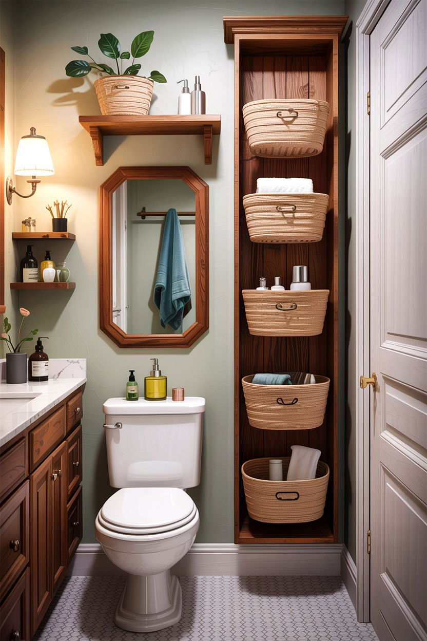 Vertical bathroom storage - 30 apartment bathroom ideas